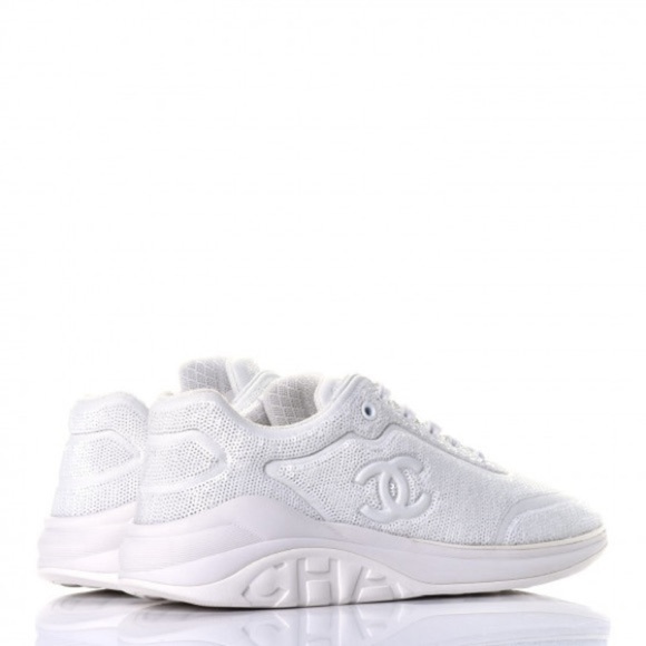 CHANEL‎ Sequin CC Sneakers White Size 10 - Picture 2 of 9